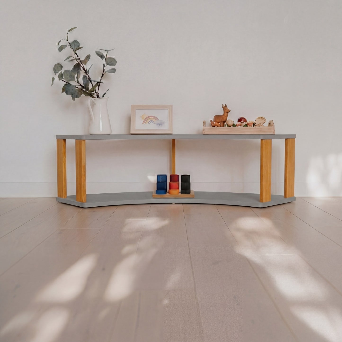 Modular Montessori Shelf Arch - 2 Shelves - Light grey/brownish oil