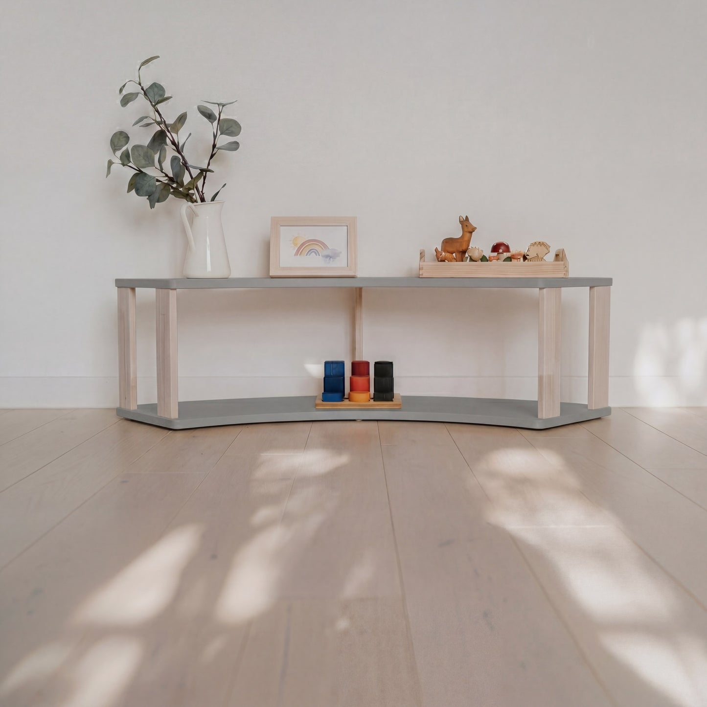 Modular Montessori Shelf Arch - 2 Shelves - Light grey/clear oil