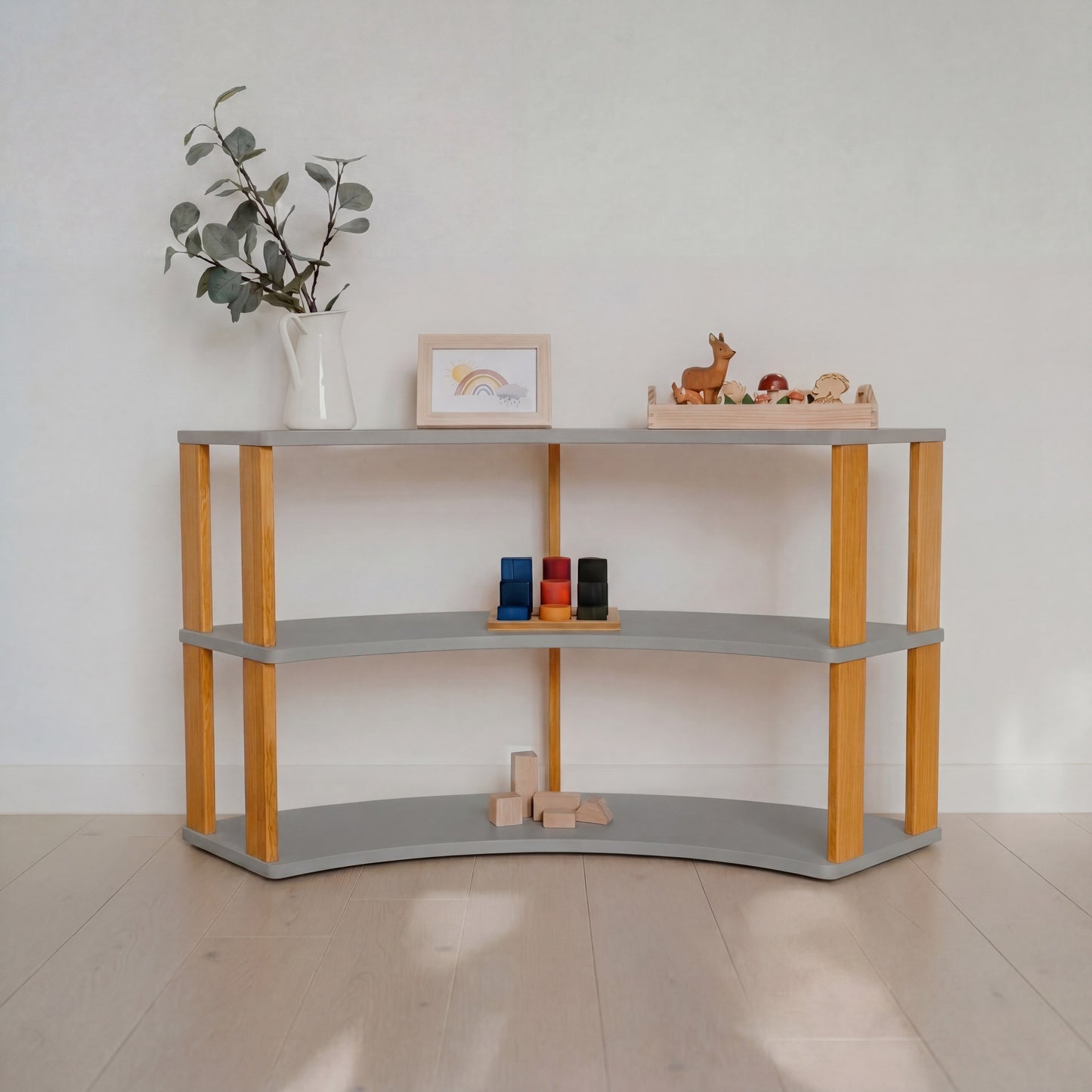 Modular Montessori Shelf Arch - 3 Shelves - Light grey/brownish oil