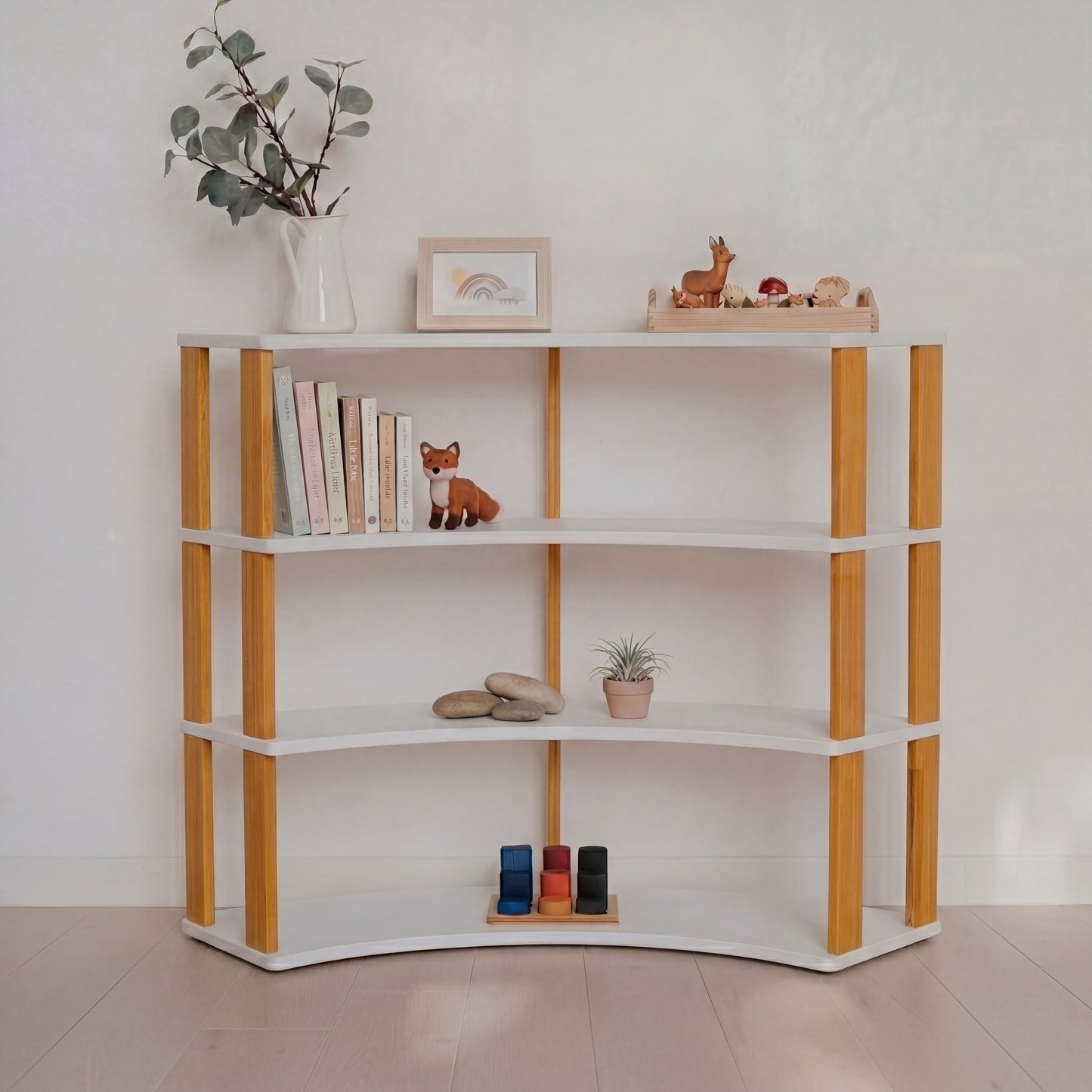 Modular Montessori Shelf Arch - 4 Shelves - White/brownish oil