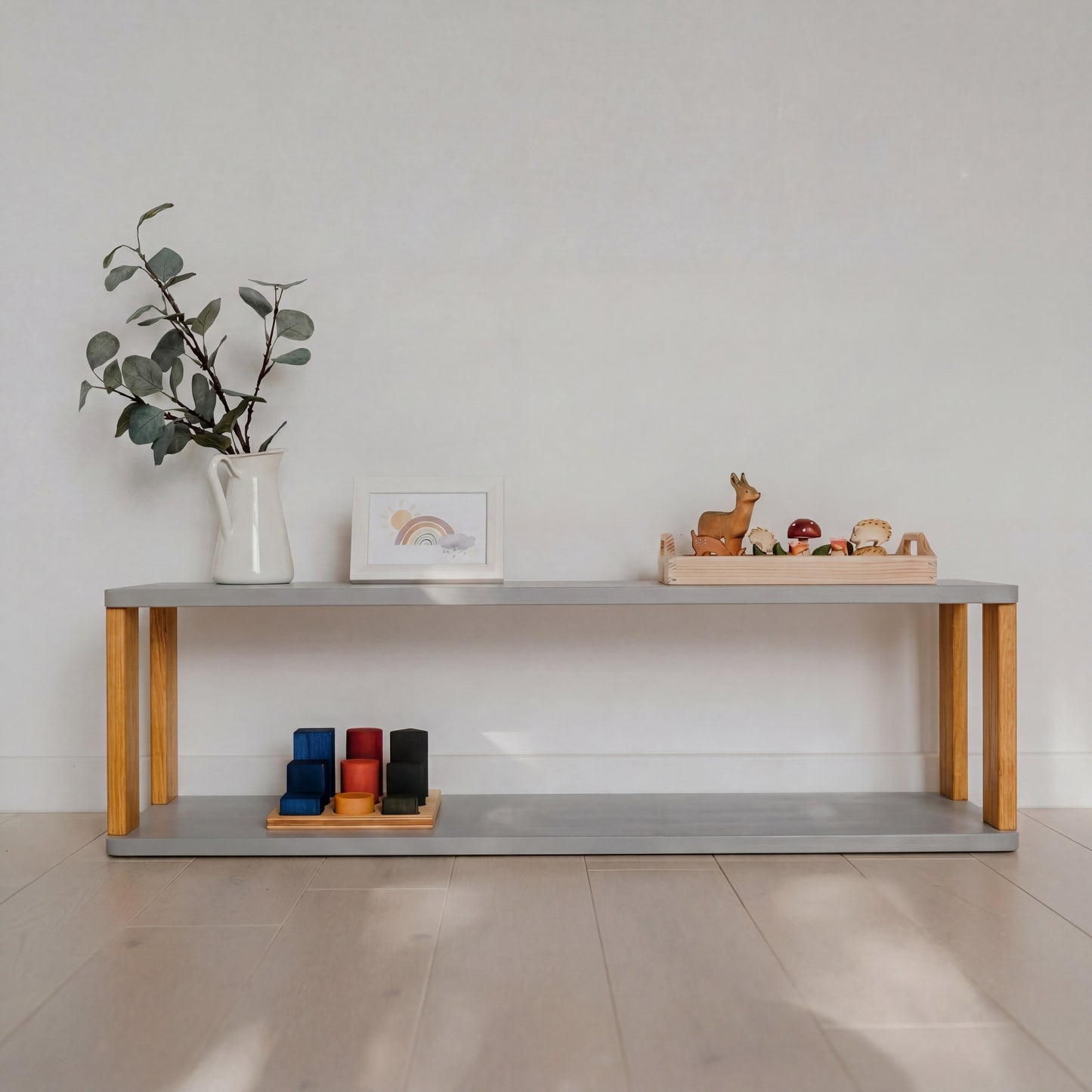 Modular Montessori Shelf Straight - 2 Shelves - Light grey/brownish Oil