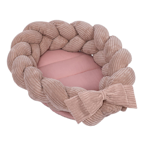 Baby Nest With Braided Bumper - Powder Pink