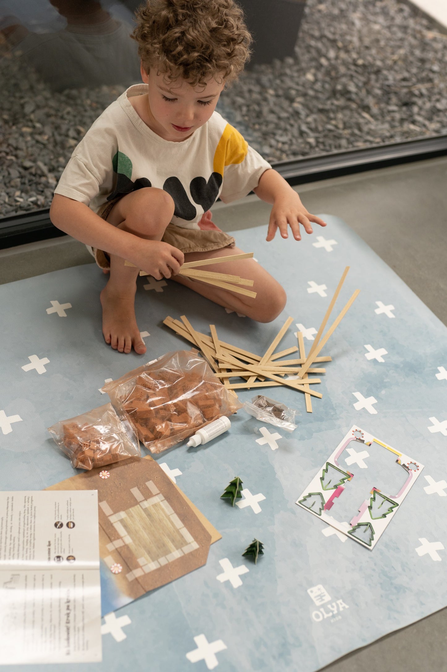Kids Mealtime Floor Mat, Non-Slip & Waterproof - Cross Azure