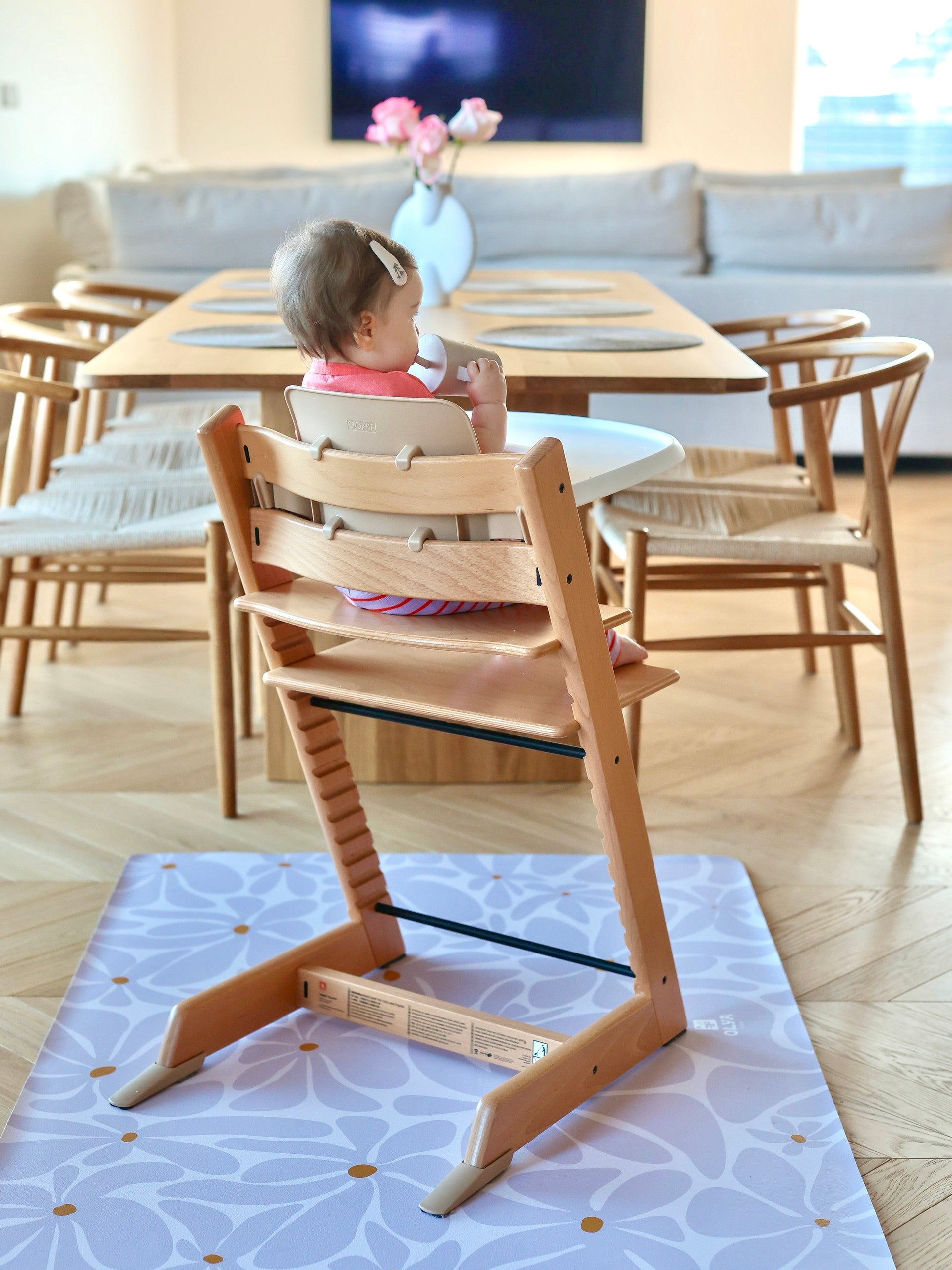 Kids Mealtime Floor Mat, Non-Slip & Waterproof - Daisy Lavender