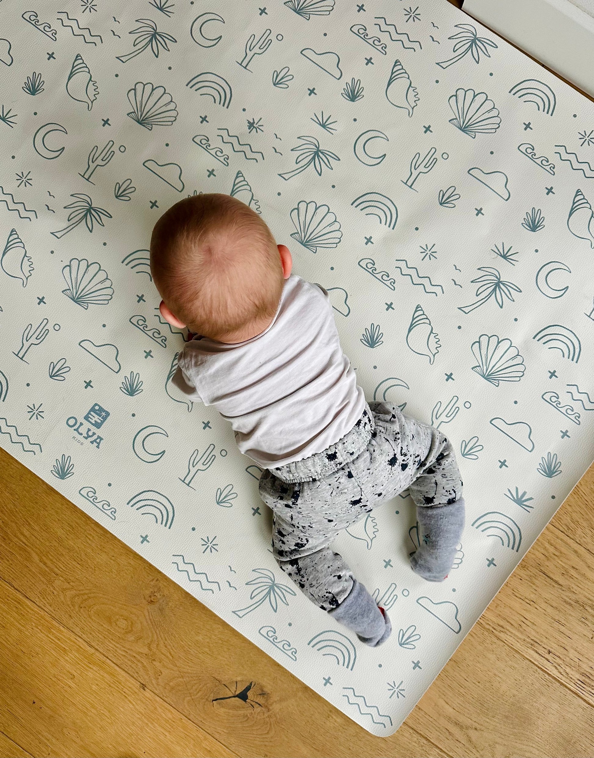 Kids Mealtime Floor Mat, Non-Slip & Waterproof - Palm Beach Azure