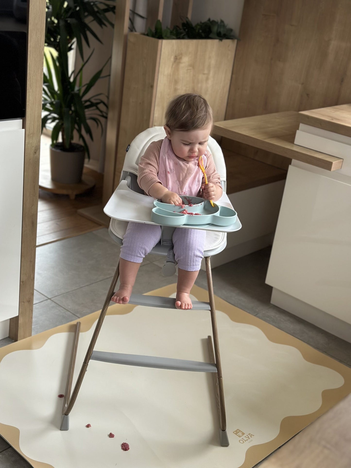 Kids Mealtime Floor Mat, Non-Slip & Waterproof - Yellow Frame