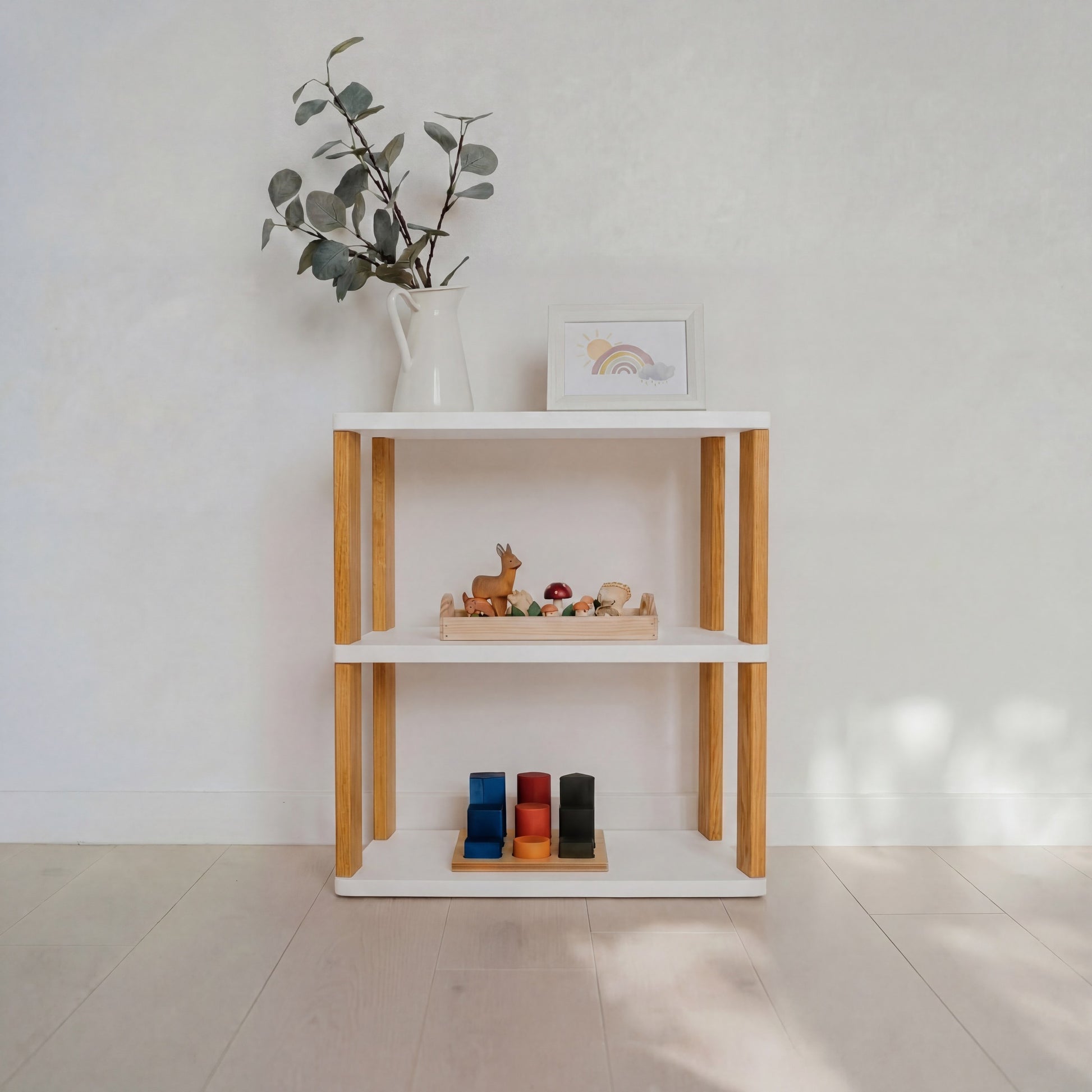 Modular Montessori Shelf Straight Mini - 3 Shelves - White/brownish oil