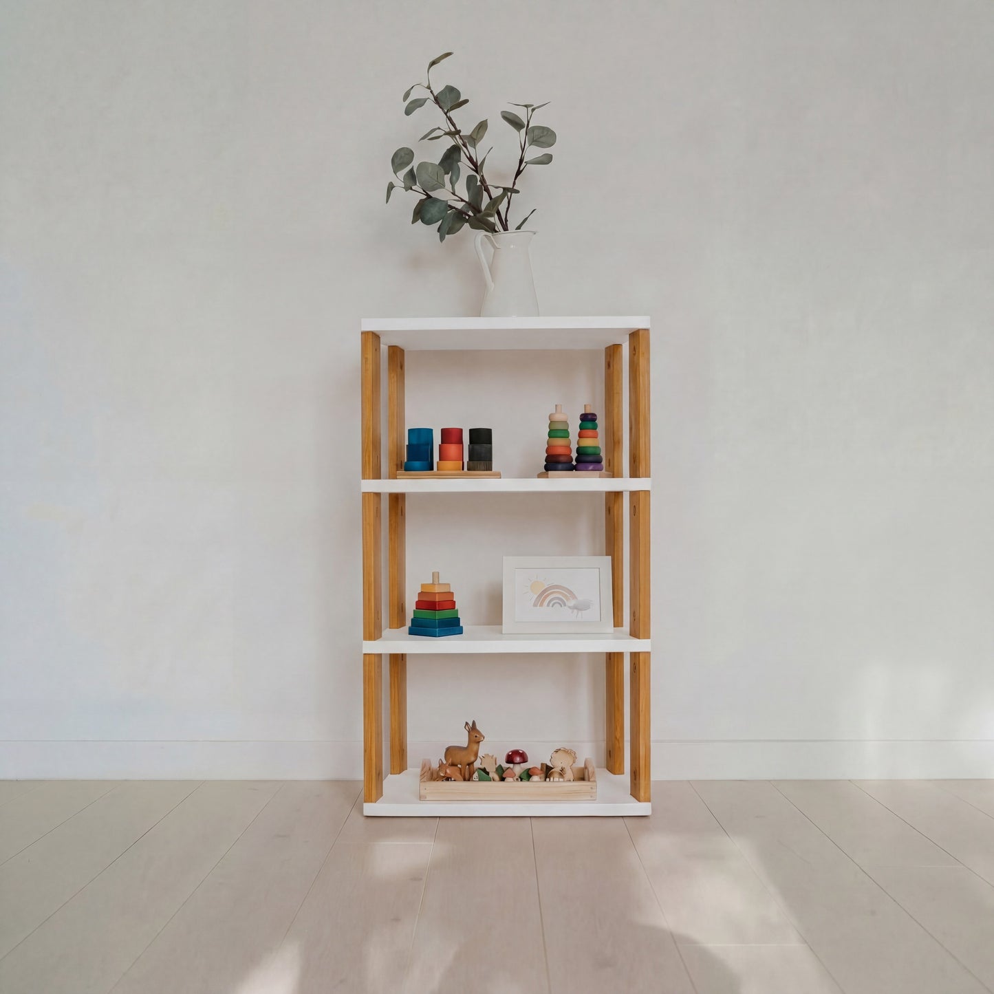 Modular Montessori Shelf Straight Mini - 4 Shelves - White/brownish oil