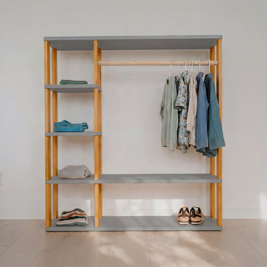 Modular Montessori Wardrobe - Light grey/brownish oil