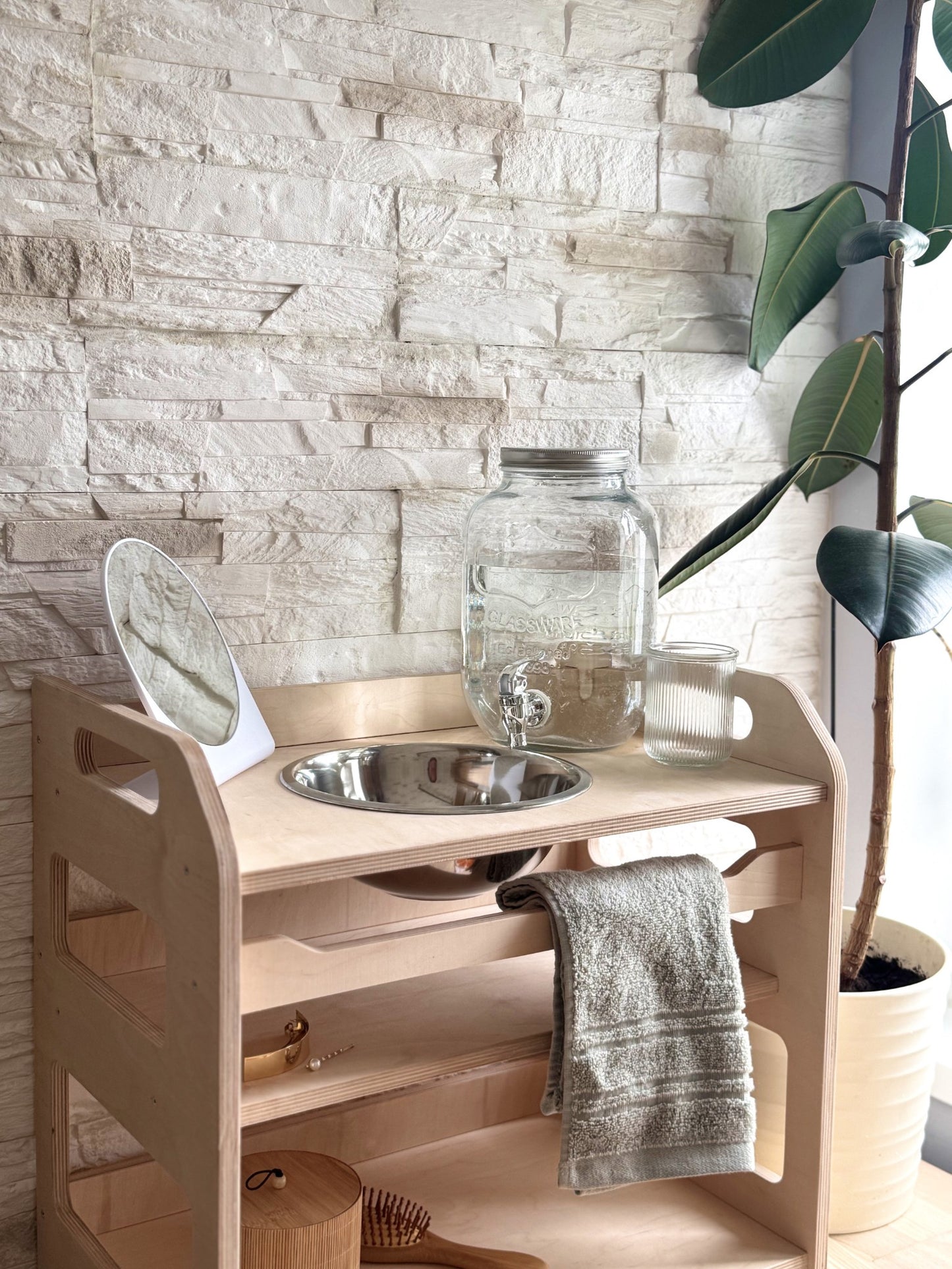 Montessori Wooden Washbasin With Storage for Kids - Small