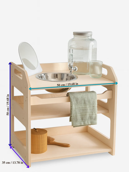 Montessori Wooden Washbasin With Storage for Kids - Small