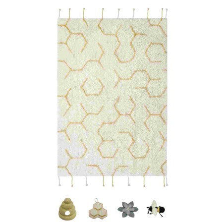 Washable Play Rug Pollination with 4 Handmade Textile Accessories, 90 x 130 cm